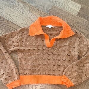 Cozy Knit V-Neck Sweater in Orange and Brown